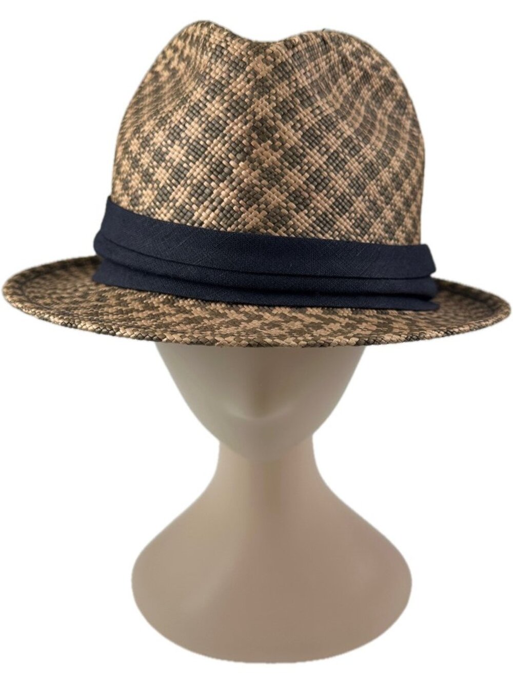 San Francisco Men’s Gingham Teardrop Fedora Straw Hat M 7 1/8 Made In USA